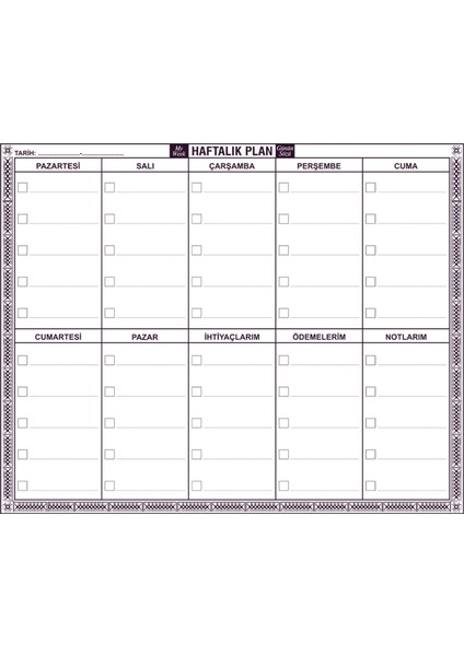 Statik Kağıt Haftalık Plan (My Week- Mini) 40 cm x 50 cm 1 Adet Nrmsa