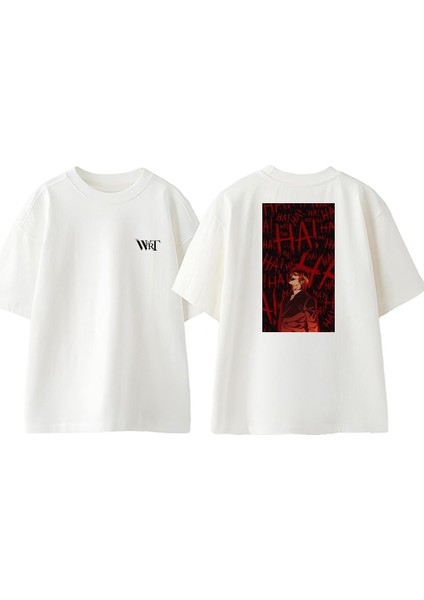 Death Note Kira Ha Ha Tasarım Sırt Baskılı Pamuk Beyaz Oversize T-Shirt