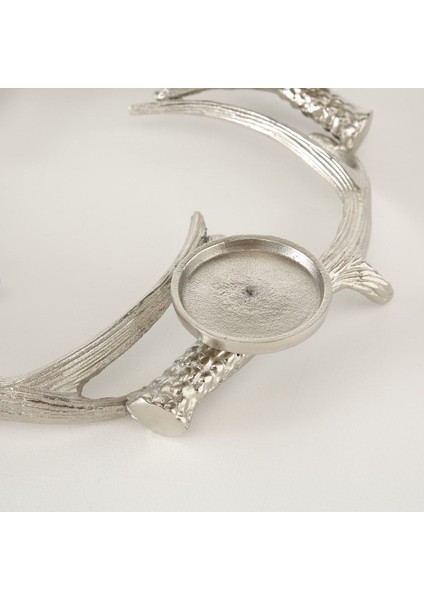 Luxury Gümüş Geyik Boynuz Model Yuvarlak Mumluk 6cm 1 Adet