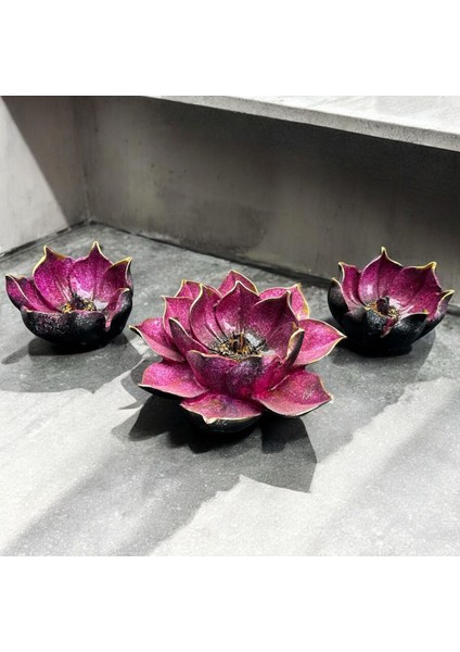 Luxury Dekoratif Polyester Üçlü Lotus Mumluk Pembe Gold Eskitme 1 Adet fiyatları
