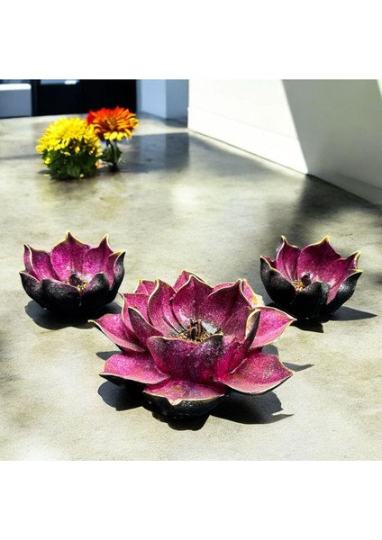 Luxury Dekoratif Polyester Üçlü Lotus Mumluk Pembe Gold Eskitme 1 Adet indirimleri