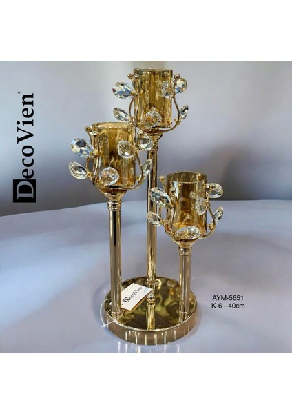 Luxury 3 Lü Gold Şamdan Mumluk AYM-5651 1 Adet