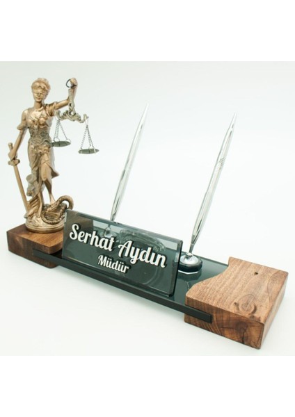 Luxury Avukata Özel Adalet Themis Heykeli Masif Gümüş Ofis Masa Isimliği Hukuk Masa Isimlik 1 Adet
