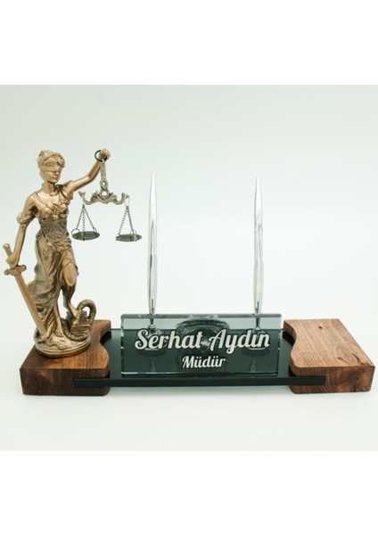 Luxury Avukata Özel Adalet Themis Heykeli Masif Gümüş Ofis Masa Isimliği Hukuk Masa Isimlik 1 Adet