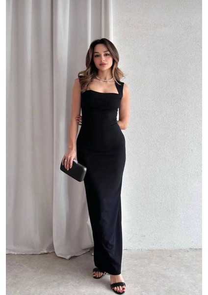 Askılı Drape Detay Maxi Boy Abiye Elbise
