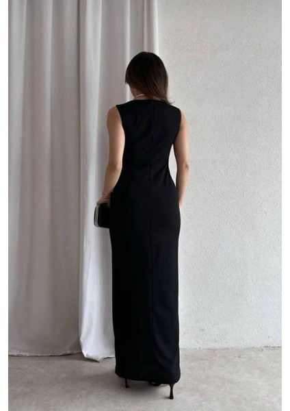 Askılı Drape Detay Maxi Boy Abiye Elbise