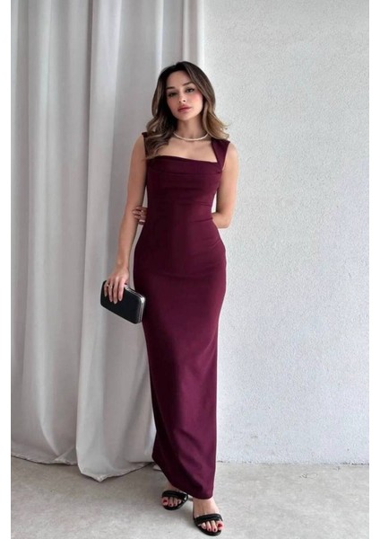 Askılı Drape Detay Maxi Boy Abiye Elbise