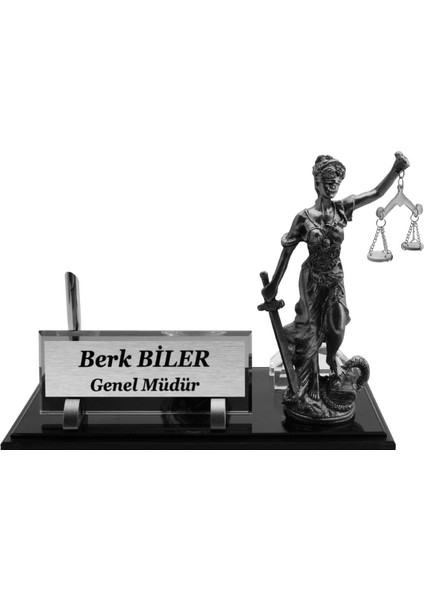 Luxury Cam Masaüstü Isimlik - Themis Isimlik – Masalık - Isimlik - Kristal Masa Isimliği - Avukat Isimlik 1 Adet