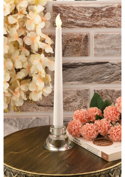 Luxury Pilli LED Şamdan Mumu 28 Cm, Beyaz Renk 1 Adet