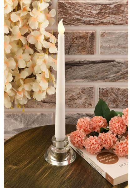 Luxury Pilli LED Şamdan Mumu 28 Cm, Beyaz Renk 1 Adet modelleri