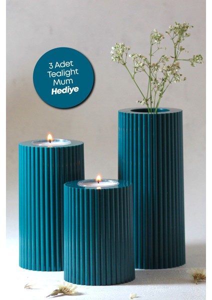 Luxury 3 Lü Yeşil Mumluk Dekoratif Tealight Set Mum Abs Plastik 1 Adet