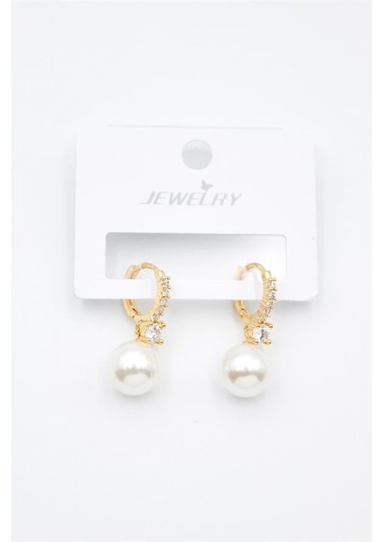 Taşlı Inci Küpe - Altın