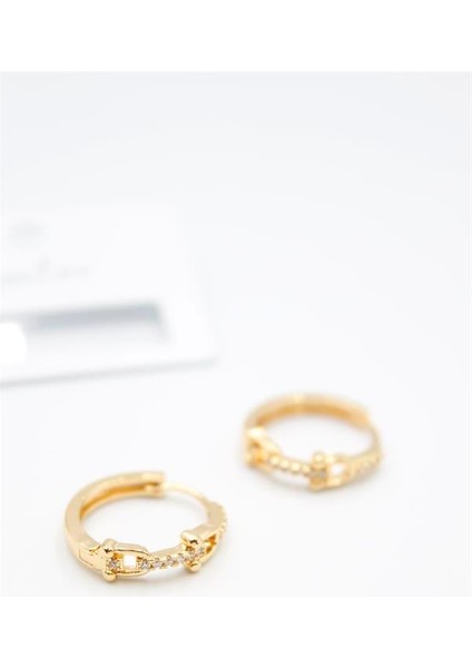 Taşlı Halka Küpe - Altın