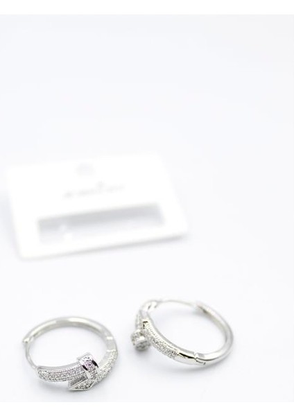 Taşlı Çivi Küpe - Gümüş