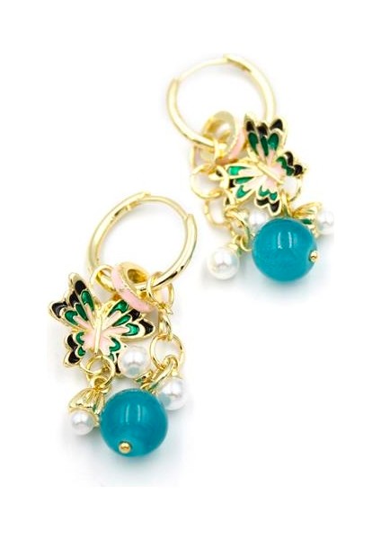 Boncuklu Kelebek Küpe - Pembe fiyatları