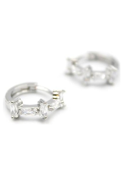 Taşlı Halka Küpe - Gümüş