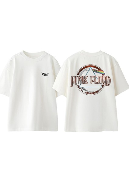 Pink Floyd Vintage Tasarım Sırt Baskılı Pamuk Beyaz Oversize T-Shirt