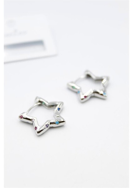 Taşlı Yıldız Küpe - Gümüş