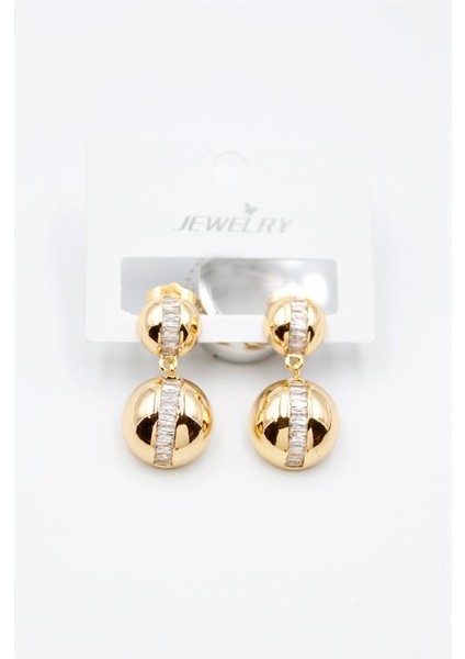 Baget Taşlı Küpe - Altın