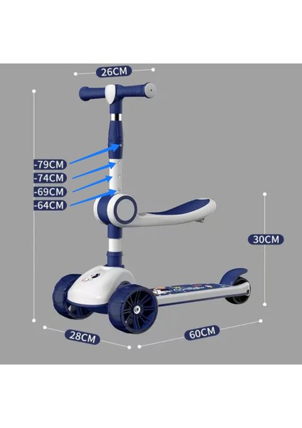 Çocuk Scooter'ı Çok Modlu Ayarlanabilir ve Katlanabilir 2-10 Yaş Yük Taşıma Kapasitesi 100KG (Yurt Dışından)