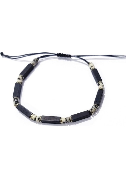 Dikdörtgen Şeklinde Siyah Hematit ve Dalmaçyalı Jasper Doğaltaşlı Unisex Bileklik modelleri