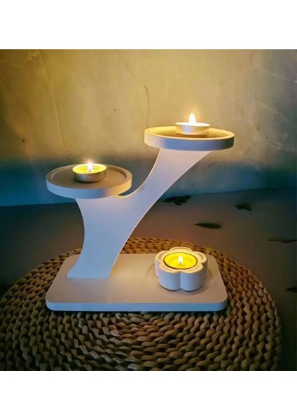 Luxury Dekoratif Özel Tasarım Tealight Mumluk Şamdan ve Stant Saksılık 1 Adet