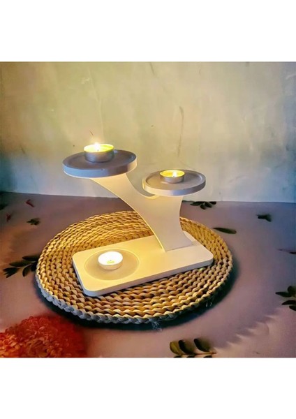 Luxury Dekoratif Özel Tasarım Tealight Mumluk Şamdan ve Stant Saksılık 1 Adet