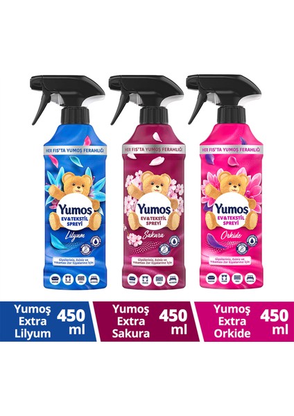 Ev ve Tekstil Spreyi Lilyum 450 ml X1 + Orkide X1 + Sakura X1