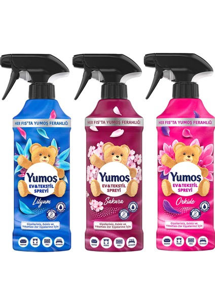 Ev ve Tekstil Spreyi Lilyum 450 ml X1 + Orkide X1 + Sakura X1
