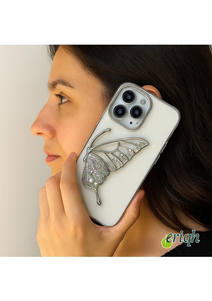Kelebek Detaylı Apple iPhone Kılıfı – Kamera Korumalı, 3D Metalik Zarif Tasarım, Lüks ve Işıltılı Yüzey