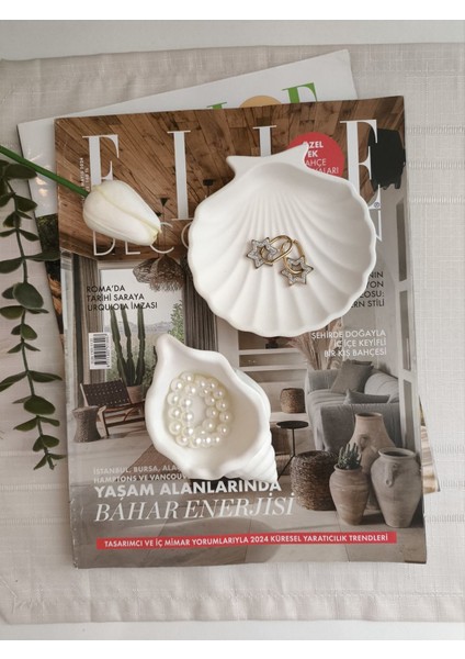 Luxury Dekoratif 2'li Set Deniz Kabuğu Takı Tabağı Organizer Tabak 1 Adet
