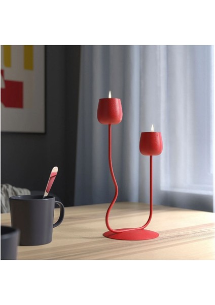 Luxury Kırmızı Şamdan/tealight Mumluk, Lale Parlak Kırmızı, 29 cm 1 Adet
