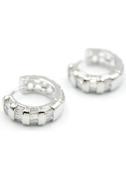 Taşlı Halka Küpe - Gümüş