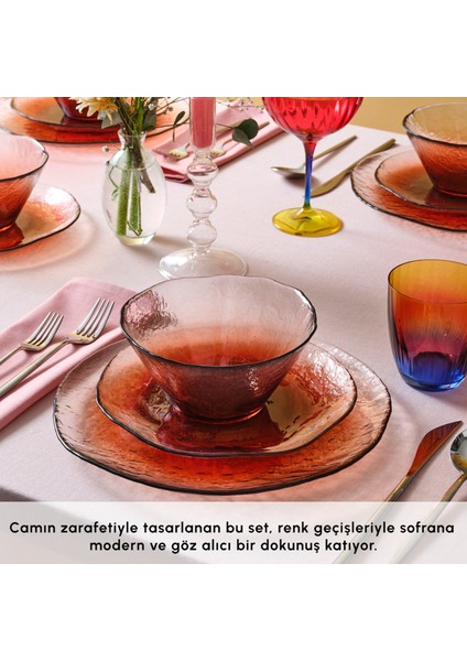 Dune Peach 18 Parça 6 Kişilik Cam Yemek Takımı