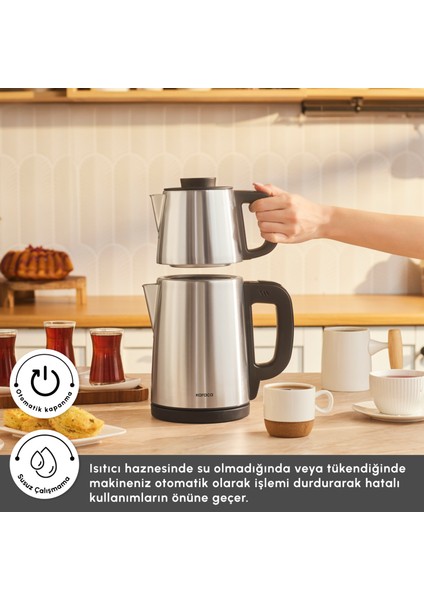 Tea Break İnox Siyah Çelik Su Isıtıcı & Çay Makinesi