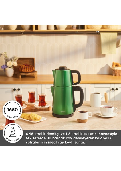 Tea Break 2 In 1 Inox Çelik Çay Makinesi Emerald Green