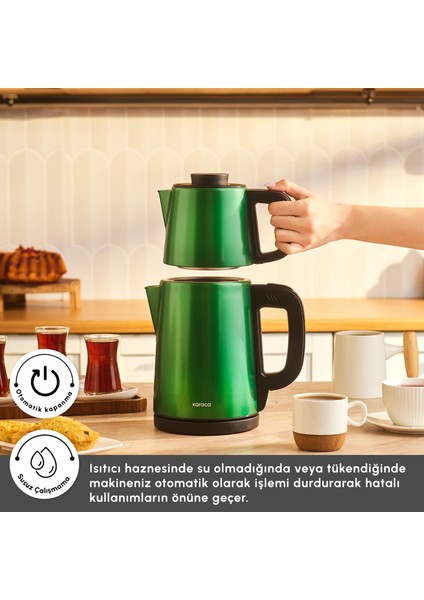 Tea Break 2 In 1 Inox Çelik Çay Makinesi Emerald Green