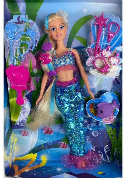 Luxury Pullu Renkli Deniz Kızı 30CM - 15 Parça Aksesuarlı Deniz Kızı Seti - Dreamtopia Deniz Kızı Bebek 1 Adet