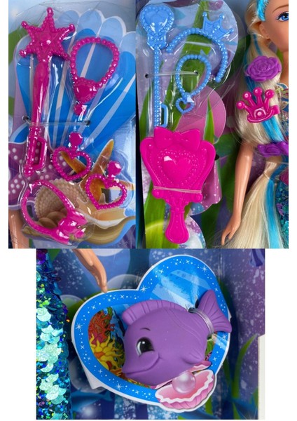 Luxury Pullu Renkli Deniz Kızı 30CM - 15 Parça Aksesuarlı Deniz Kızı Seti - Dreamtopia Deniz Kızı Bebek 1 Adet
