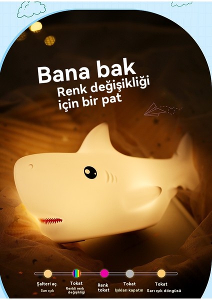 Karikatür Köpekbalığı USB Renkli Degrade Işık Başucu Anne ve Bebek Göz Koruması Sıcak Silikon Lamba (Yurt Dışından) fırsatları