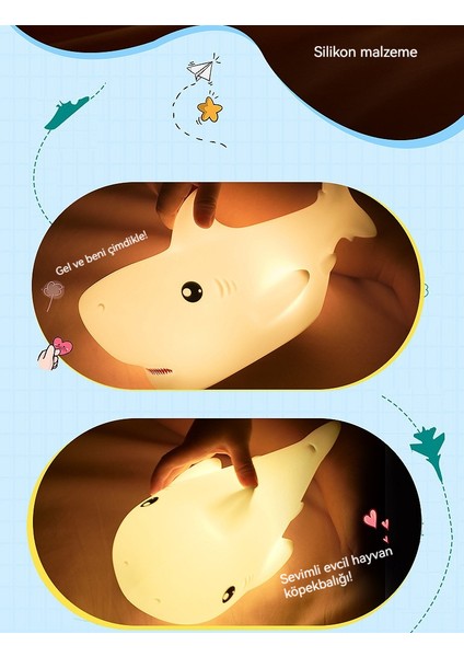 Karikatür Köpekbalığı USB Renkli Degrade Işık Başucu Anne ve Bebek Göz Koruması Sıcak Silikon Lamba (Yurt Dışından) indirimleri