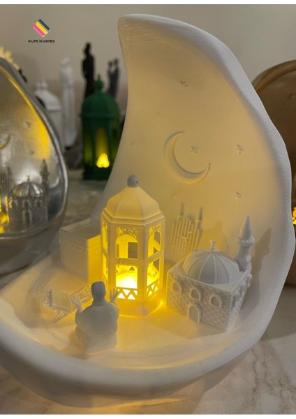 Luxury Ramazan Namaz Kabe Temalı Ay Şehri - Rahleli Bayram Hediyesi LED Işıklı Fanos | Şık Dekor 15CM 1 Adet indirimleri