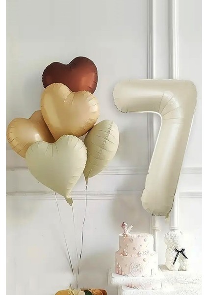 7 Yaş Retro Doğum Günü Balon Seti 5 Adet Kalp Balon