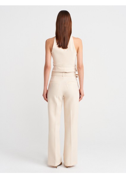 71654 Çift Kemerli Pantolon-Ekru