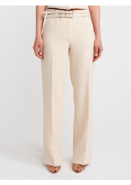 71654 Çift Kemerli Pantolon-Ekru