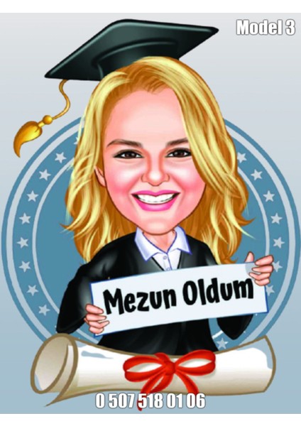 Luxury Resim Fotoğraf Baskılı Kız Erkek Okul Mezuniyet-3d Karikatür Biblo Mezun Oldum Temalı 1 Adet