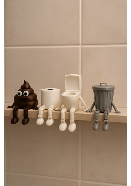 Luxury Banyo Dekor -Dekoratif Figürler – 4’lü Set (Klozet, Tuvalet Kağıdı, Çöp, Kaka Emojileri) 1 Adet