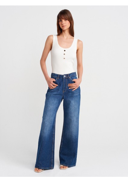 10744 Fitilli Düğme Detaylı Triko Bluz-Ekru fırsatları