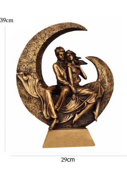 Luxury Hilal Ay Içinde Oturan Romantik Sevgililer Polyester Biblo Büyük Boy 40 cm 1 Adet