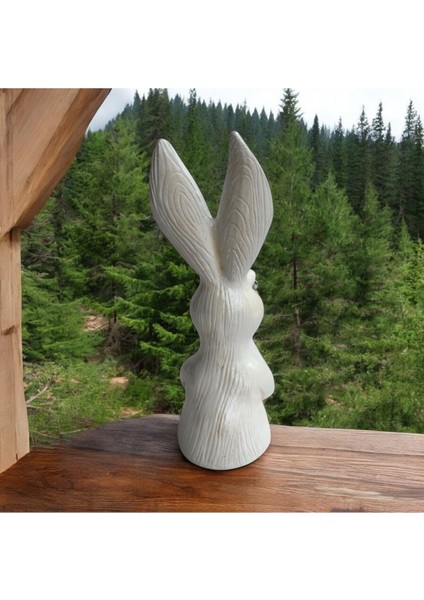 Luxury Dekoratif Ellerini Çenesine Koymuş Tavşan Biblo – El Boyaması Polyester Figür 6X8X16 cm 1 Adet